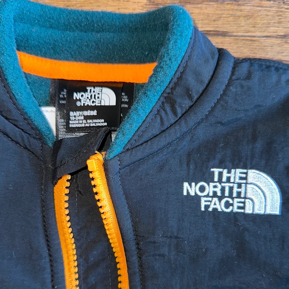The North Face Denali Green and Blue Footies One Piece with Color-Block Design - Picture 5 of 5